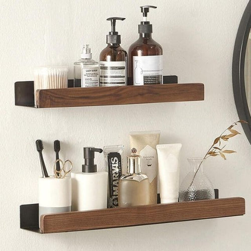 BowLift | Solid Wood Bathroom Shelf – No-Drill Wall Mounted Bathroom Organiser