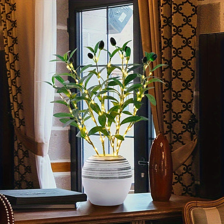 LumiTak – Elegant Olive Branch LED Table Lamp Bowlift
