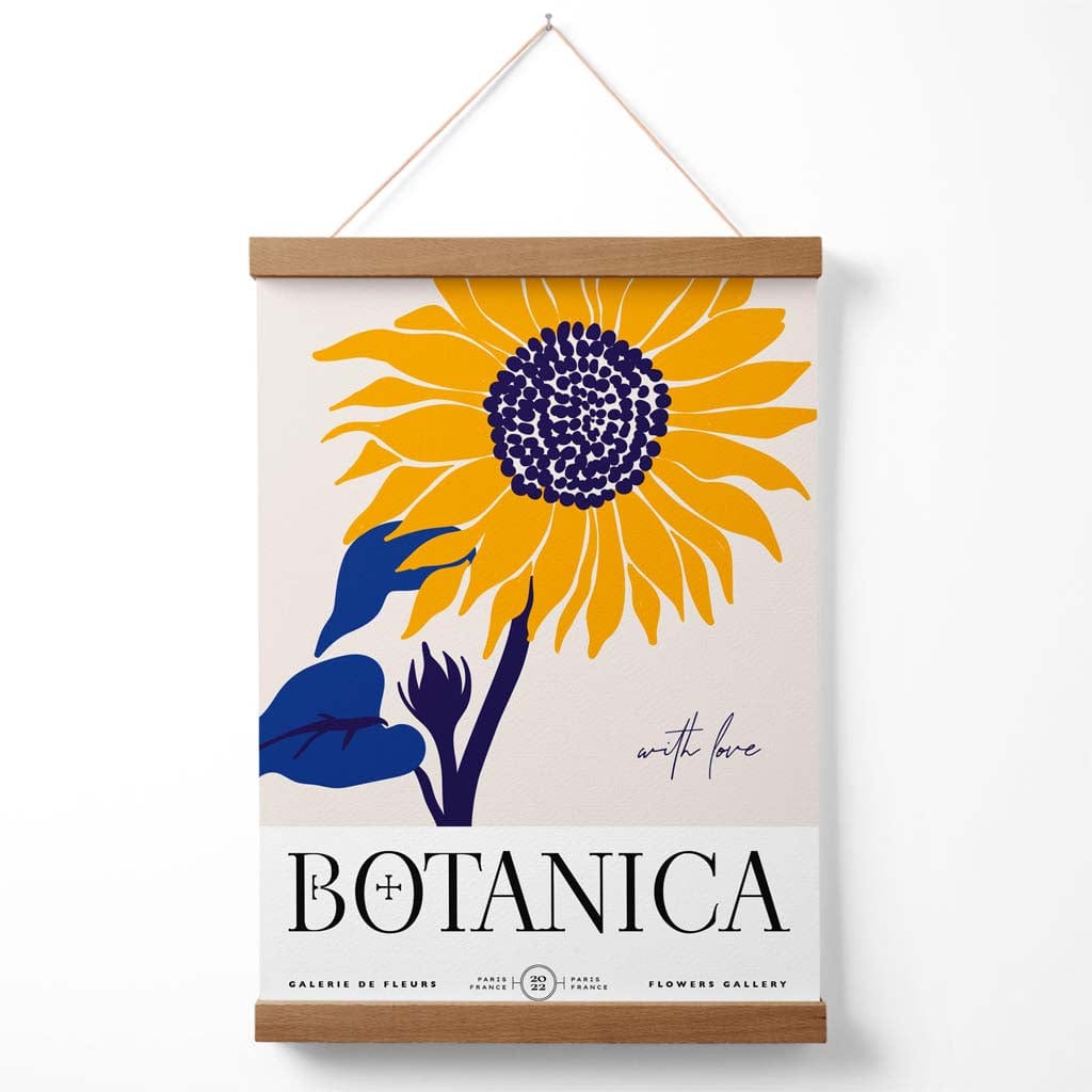Blue and yellow sunflower flower market exhibition poster with hanger | Bowlift