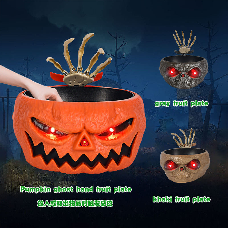 BowLift | Halloween Candy Bowl – Motion Sensor Pumpkin Bowl with Skeleton Hand and Red Light Effects