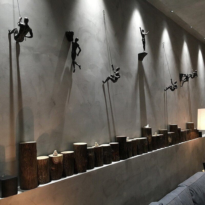 BowLift | Wall Climbing Man Sculpture | Modern Resin Wall Art Decor | Creative Hanging Statue