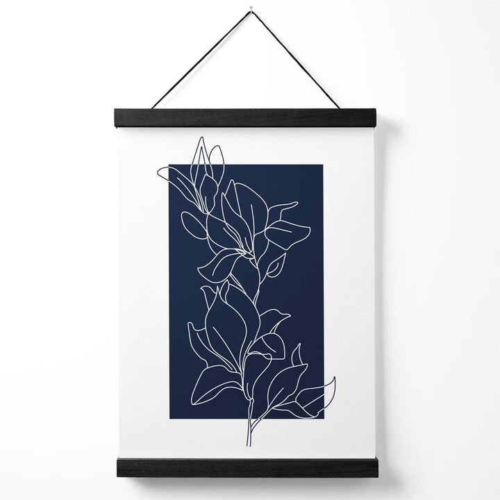 Abstract Navy Blue and White Floral Line Art Poster with Hanger | Bowlift