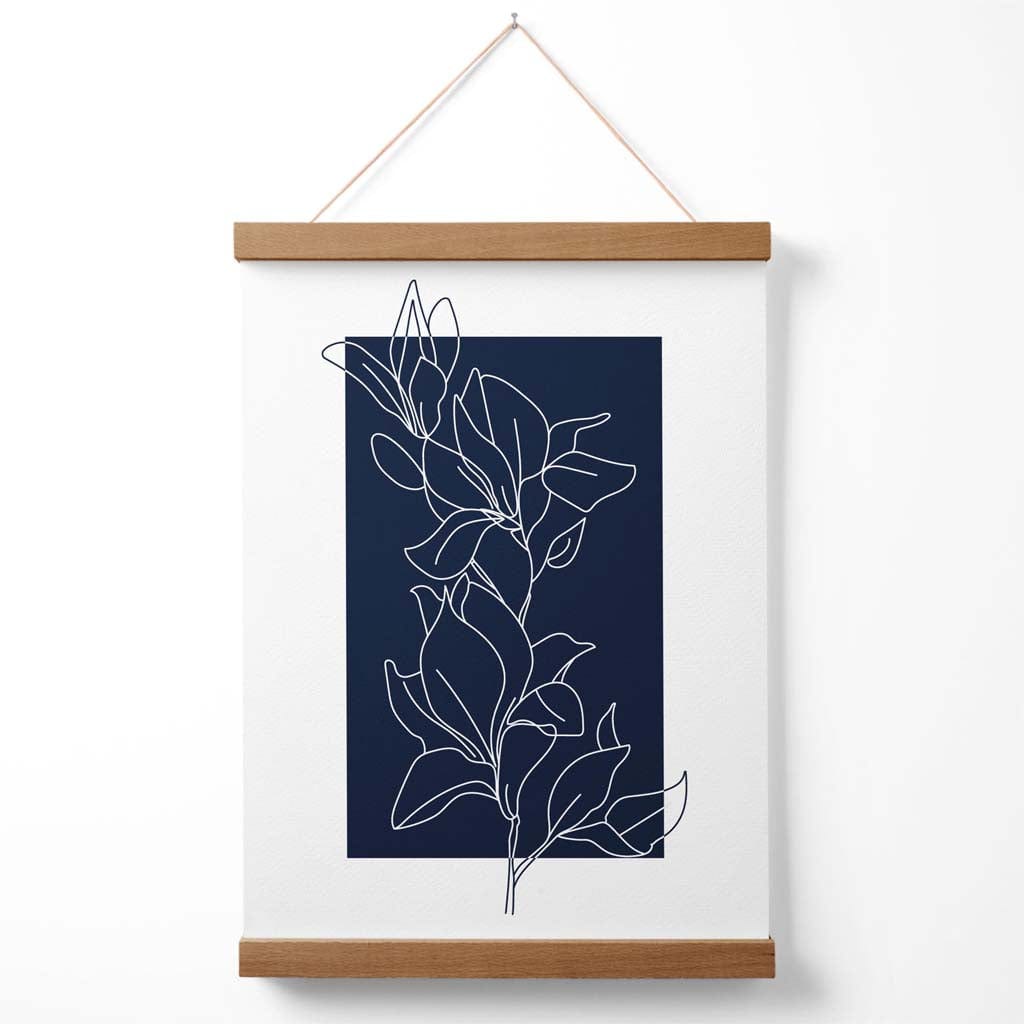 Abstract Navy Blue and White Floral Line Art Poster with Hanger | Bowlift