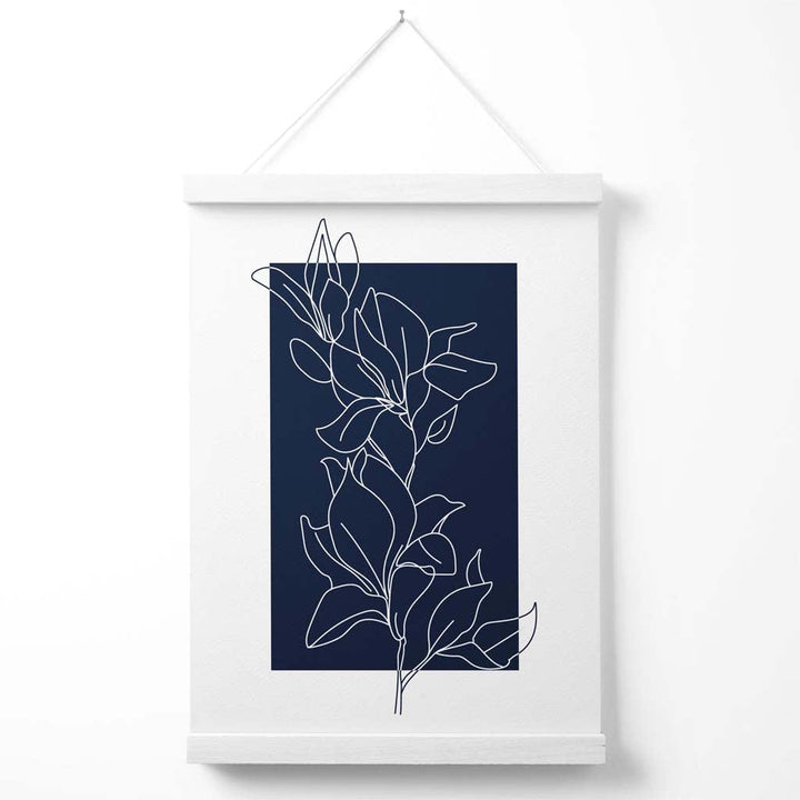 Abstract Navy Blue and White Floral Line Art Poster with Hanger | Bowlift
