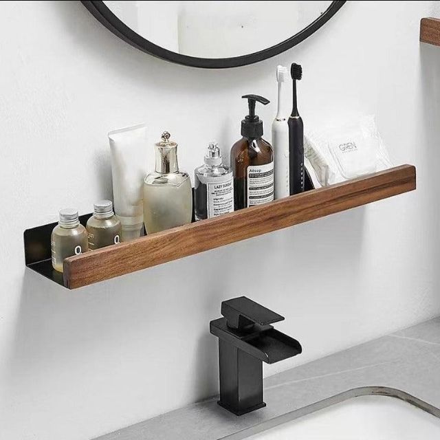BowLift | Solid Wood Bathroom Shelf – No-Drill Wall Mounted Bathroom Organiser