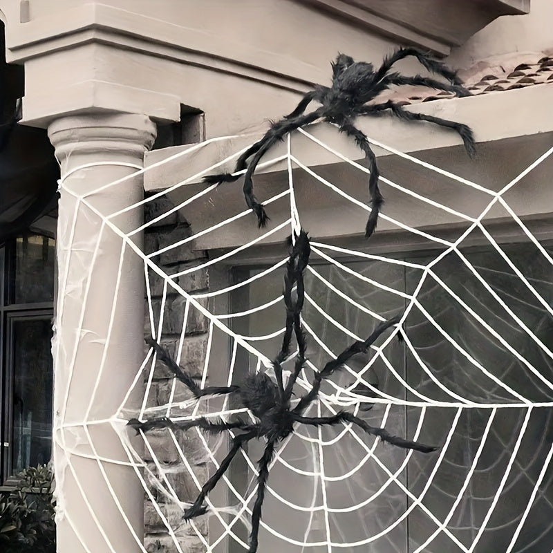BowLift | WebCreeper Halloween Decoration Set – 2 Giant Spiders 50cm with Stretchy Spider Web