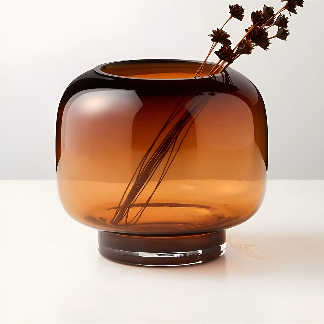 Glass Vase Hand Bowliftown – Minimalistic and Decorative | Transparent Design for Flowers, Hydroponics and Modern Living Spaces in Amber | Bowlift