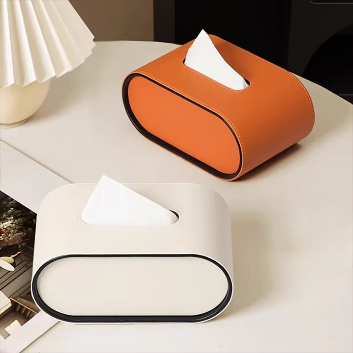 TissuLuxe Oval – Leather Tissue Box Cover for Living Room, Car & Office | Bowlift