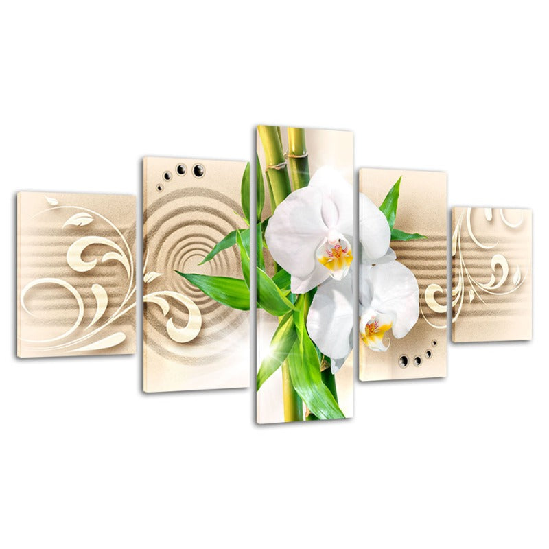 5 Piece Bamboo Stick White Flower - Canvas Wall Art Painting | Bowlift
