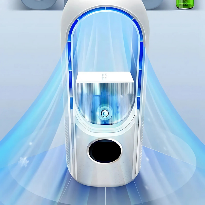 Airevo Air Cooler | Blade-less USB Fan | 6 Levels | Silent & With Timer | Air Humidification | Bowlift