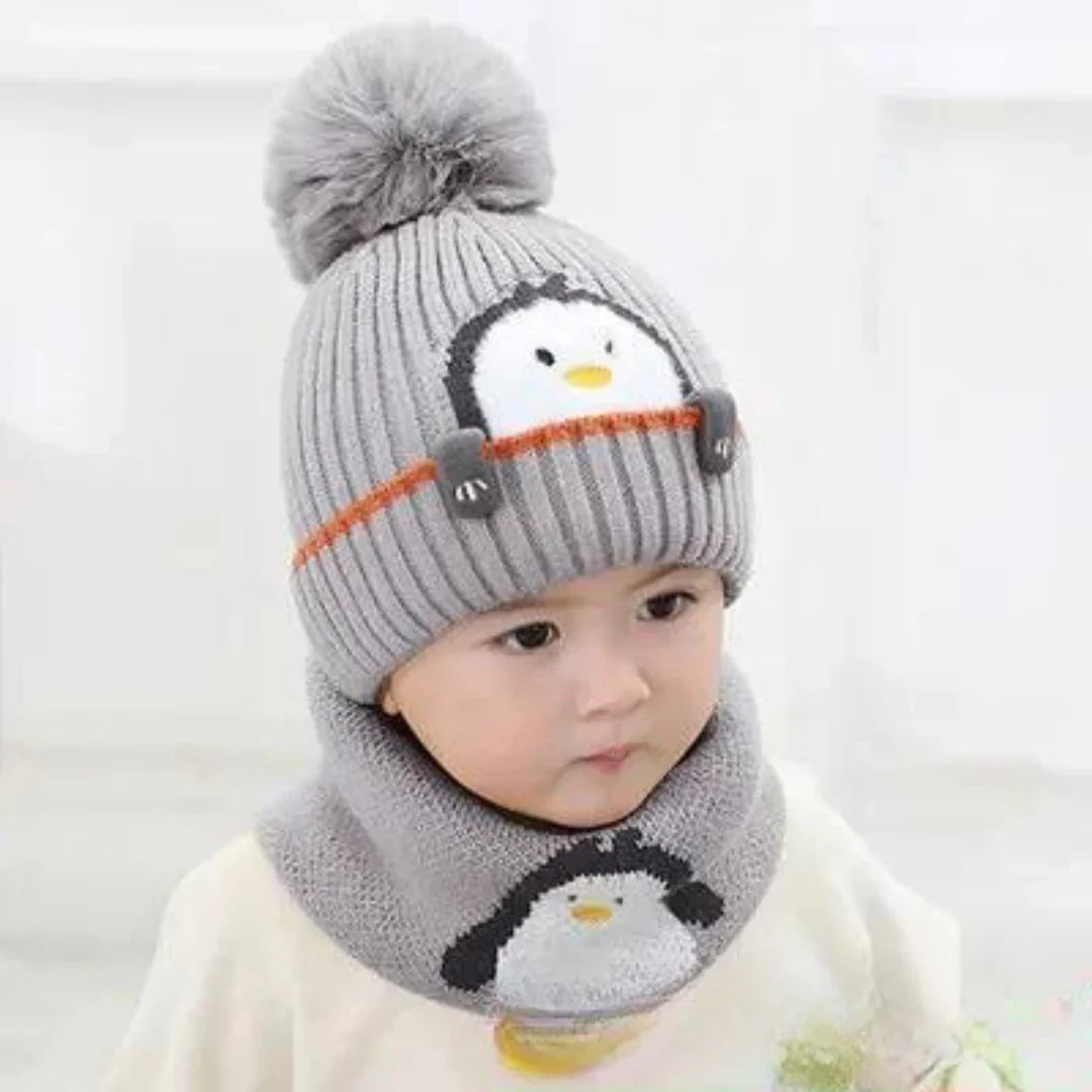 BowLift | Warm Penguin Look – Knit Beanie & Scarf Set for Kids