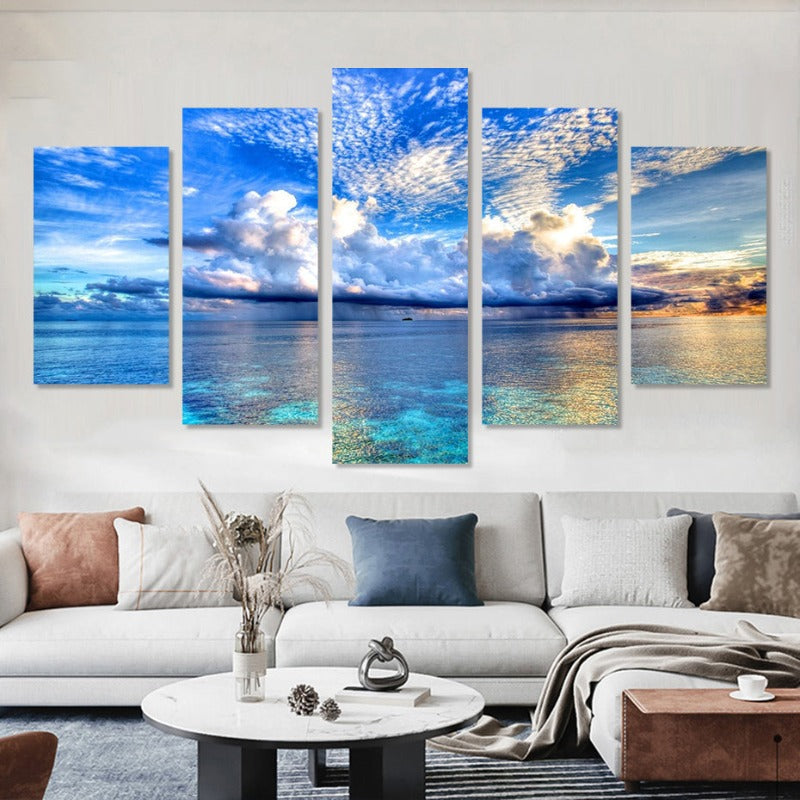 5 Piece Beautiful Blue Sea Landscape - Canvas Wall Art Painting | Bowlift
