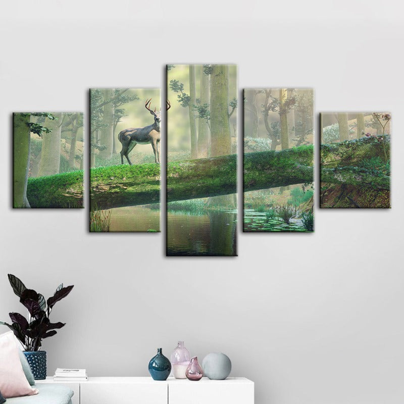5 Piece Enchanted Forest Deer - Canvas Wall Art Painting | Bowlift