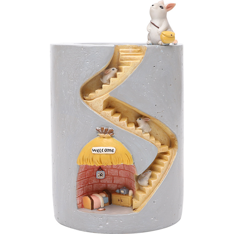 BowLift | Decorative plant pot with hedgehog and rabbit miniature – Creative staircase design for plants