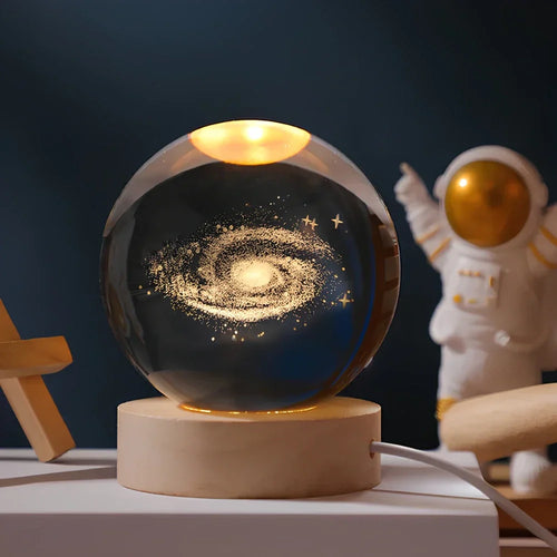 BowLift | Night Light Wooden Base Crystal Ball Lamp