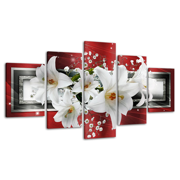 Dynamic White Lilies 5 Piece - Canvas Wall Art Painting | Bowlift