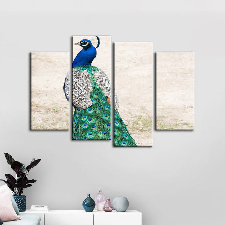 4 Piece Skirted Elegant Peacock - Canvas Wall Art Painting | Bowlift