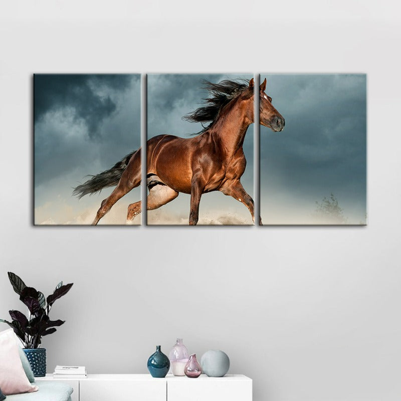 Brown Horse in Desert - Canvas Wall Art Painting 3 Pieces | Bowlift