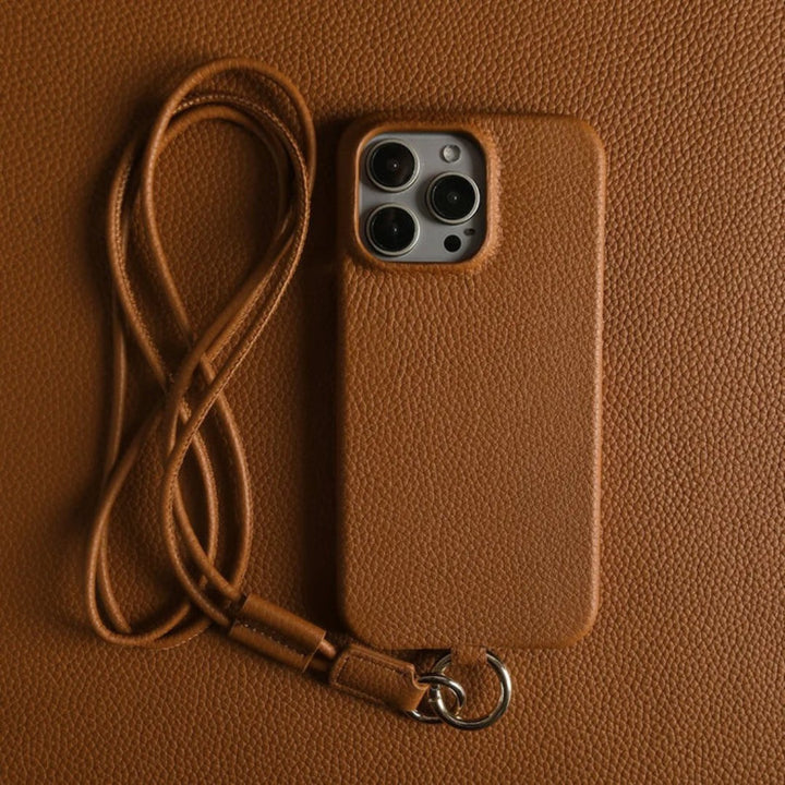 Genuine Leather Phone Case with Crossbody Strap