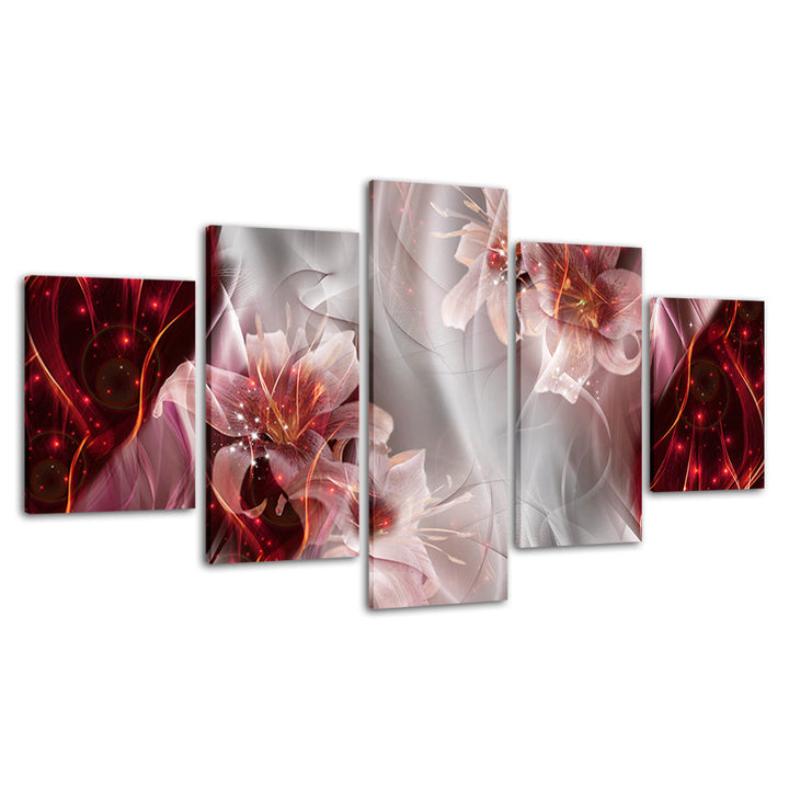 Fantastical Pink Lilies 5 Piece - Canvas Wall Art Painting | Bowlift