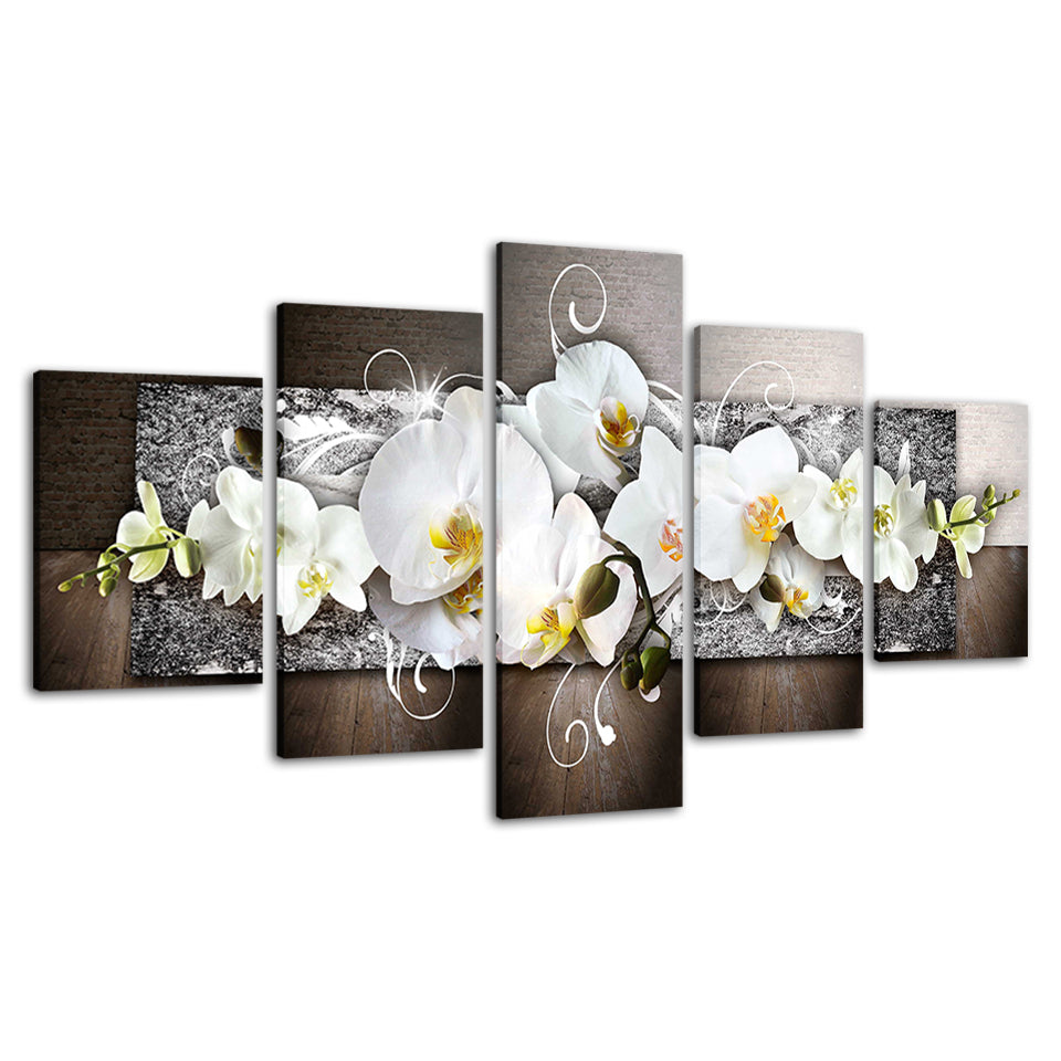 Vibrant White Orchids 5 Piece - Canvas Wall Art Painting | Bowlift