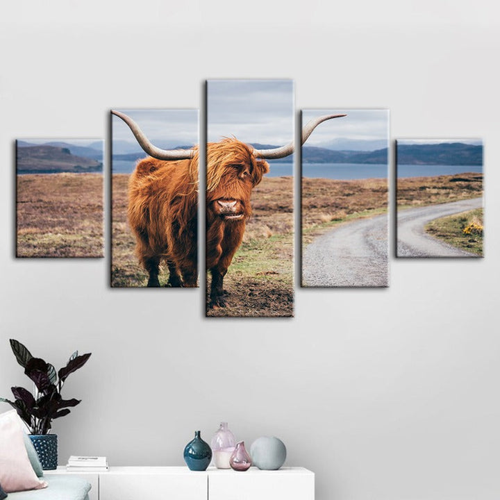 5 Piece Beautiful Brown Cow - Canvas Wall Art Painting | Bowlift