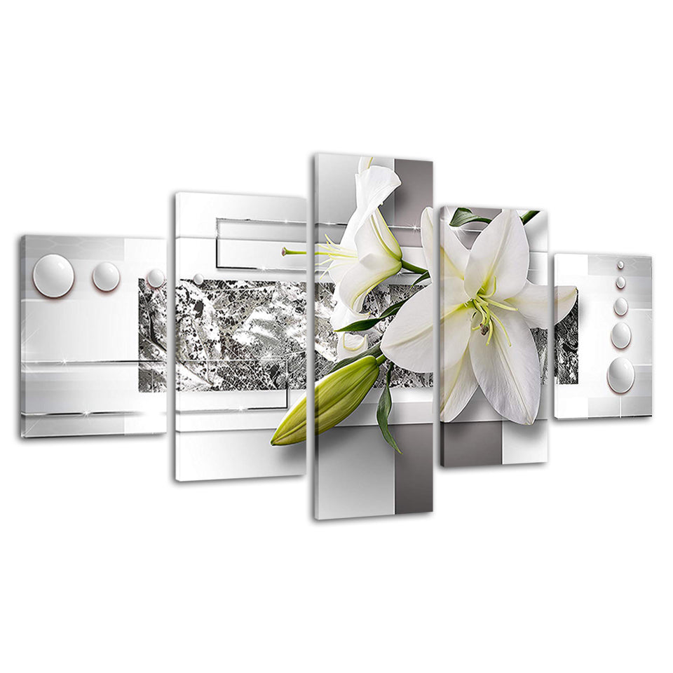 Silver White Lilies 5 Piece - Canvas Wall Art Painting | Bowlift