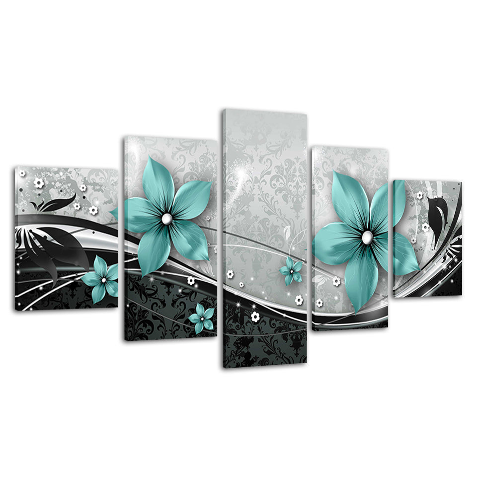 Ornate Blue Flowers 5 Piece - Canvas Wall Art Painting | Bowlift