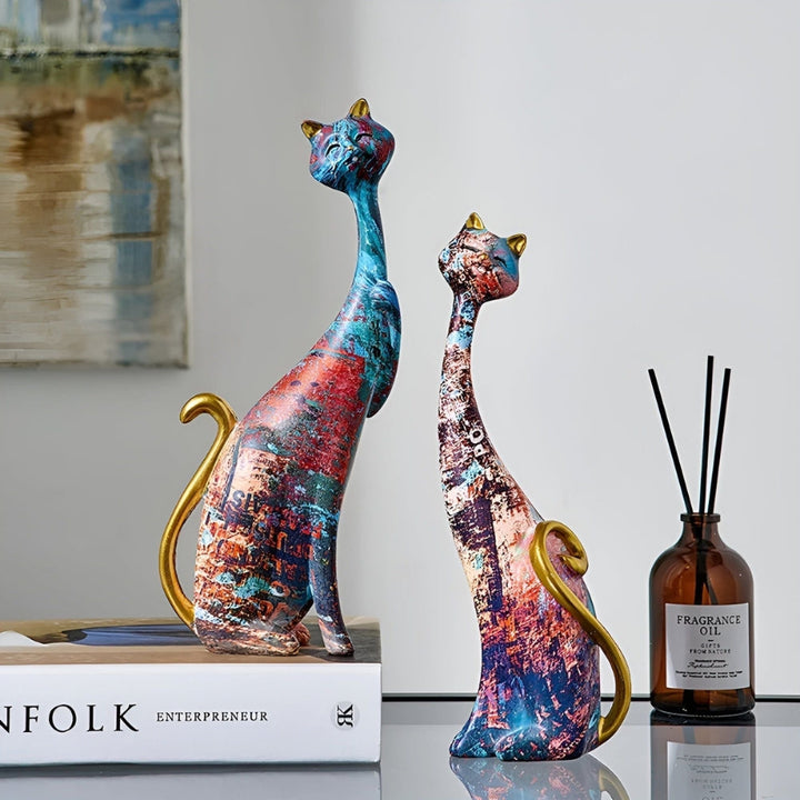 Minimalist Cat Sculpture Duo for Modern Decorative Accents Bowlift