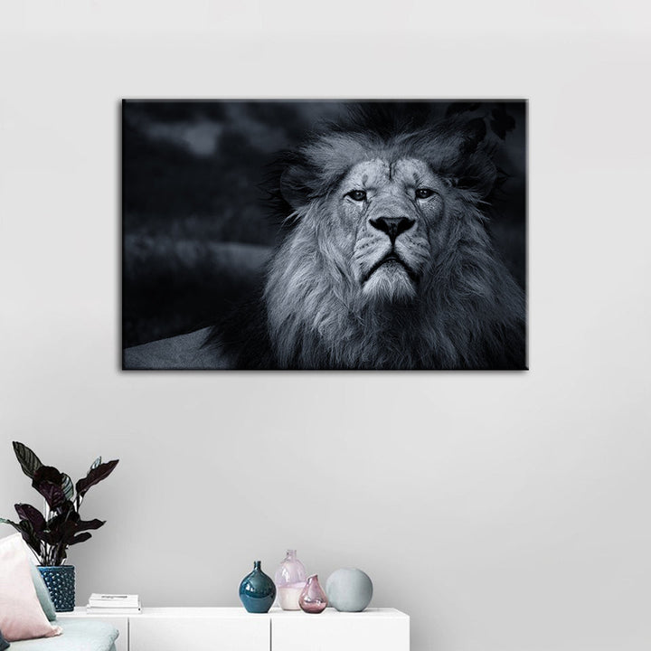 Grayscale Concerned Lion - Canvas Wall Art Painting | Bowlift