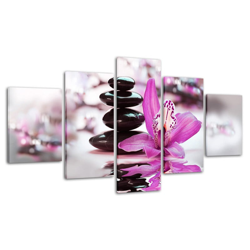Zen Purple Orchids 5 Piece - Canvas Wall Art Painting | Bowlift