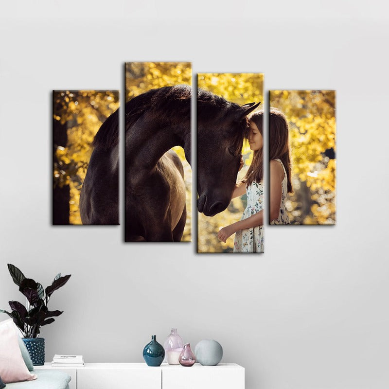 4 Piece Friendship Between a Girl and Horse - Canvas Wall Art Painting | Bowlift