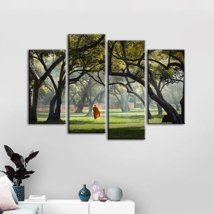 4 Piece Peaceful Monk Walking - Canvas Wall Art Painting | Bowlift