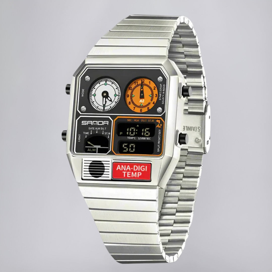 Dual-Display Watch in Retro-Modern Case Design