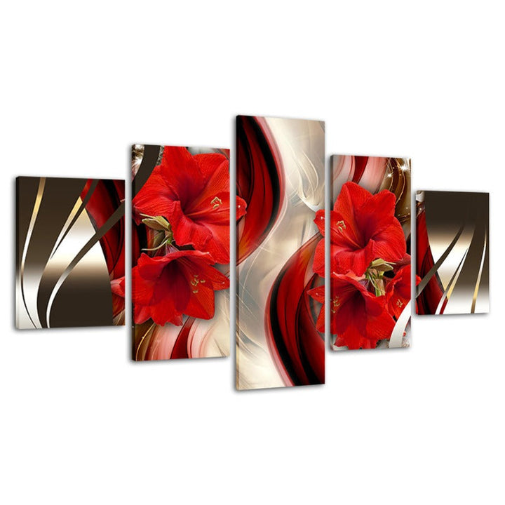 5 Piece Black Background Red Hibiscus Flower - Canvas Wall Art Painting | Bowlift