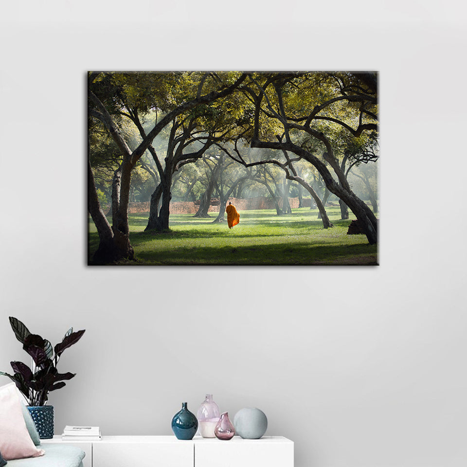 Peaceful Monk Walking - Canvas Wall Art Painting | Bowlift
