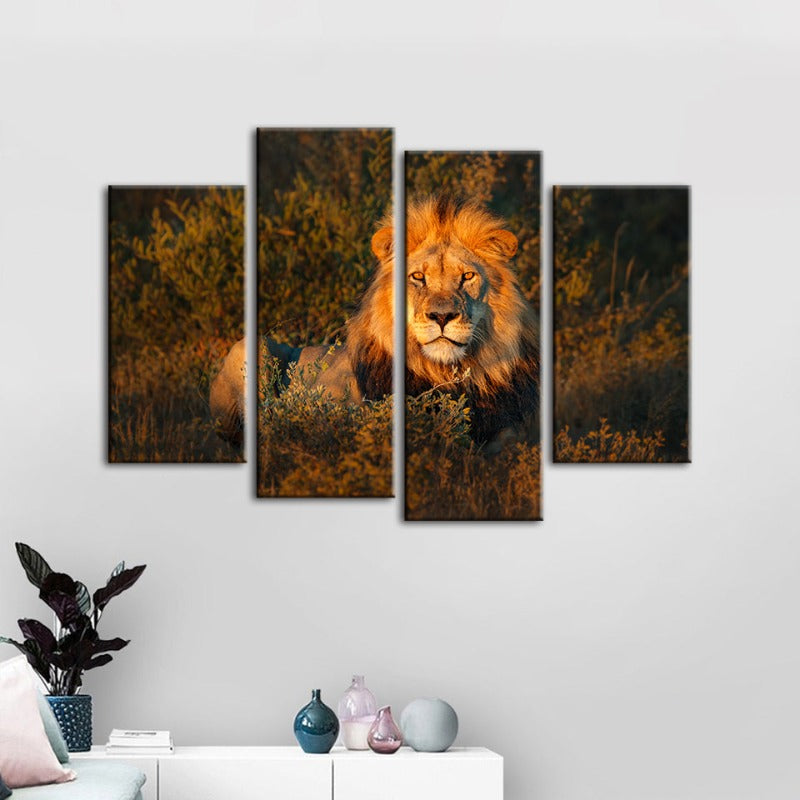 4 Piece Divine Sunset Lion - Canvas Wall Art Painting | Bowlift
