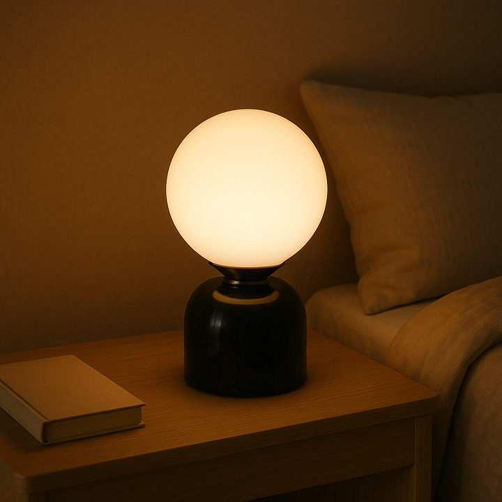 BowLift | Marnor | Marble Table Lamp with Glass Shade – Scandinavian Minimalist Design