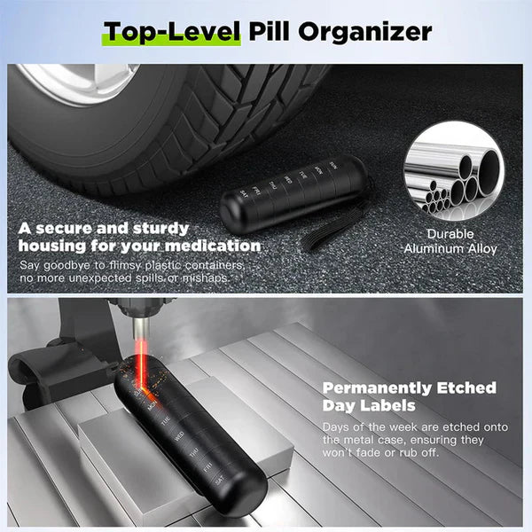 BowLift | MediSafe Weekbox – Waterproof Aluminum Pill Organizer with 7 Compartments