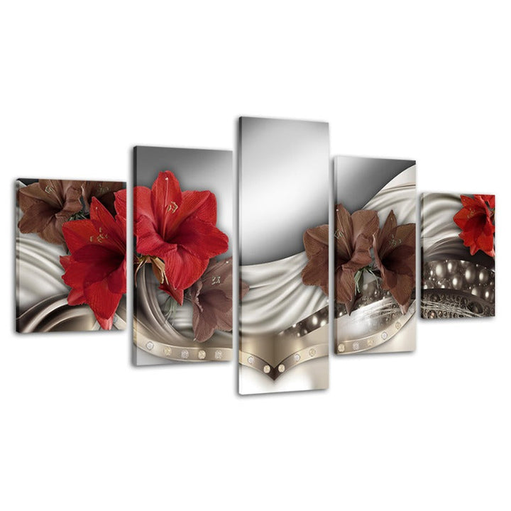 5 Piece Brown & Red Hibiscus Flower - Canvas Wall Art Painting | Bowlift