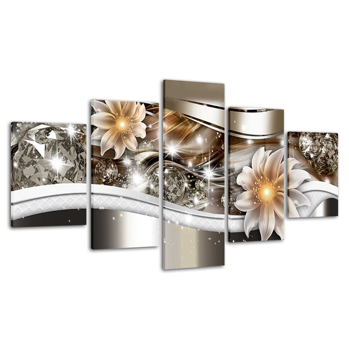 Glowing Sparkling Flowers 5 Piece - Canvas Wall Art Painting | Bowlift