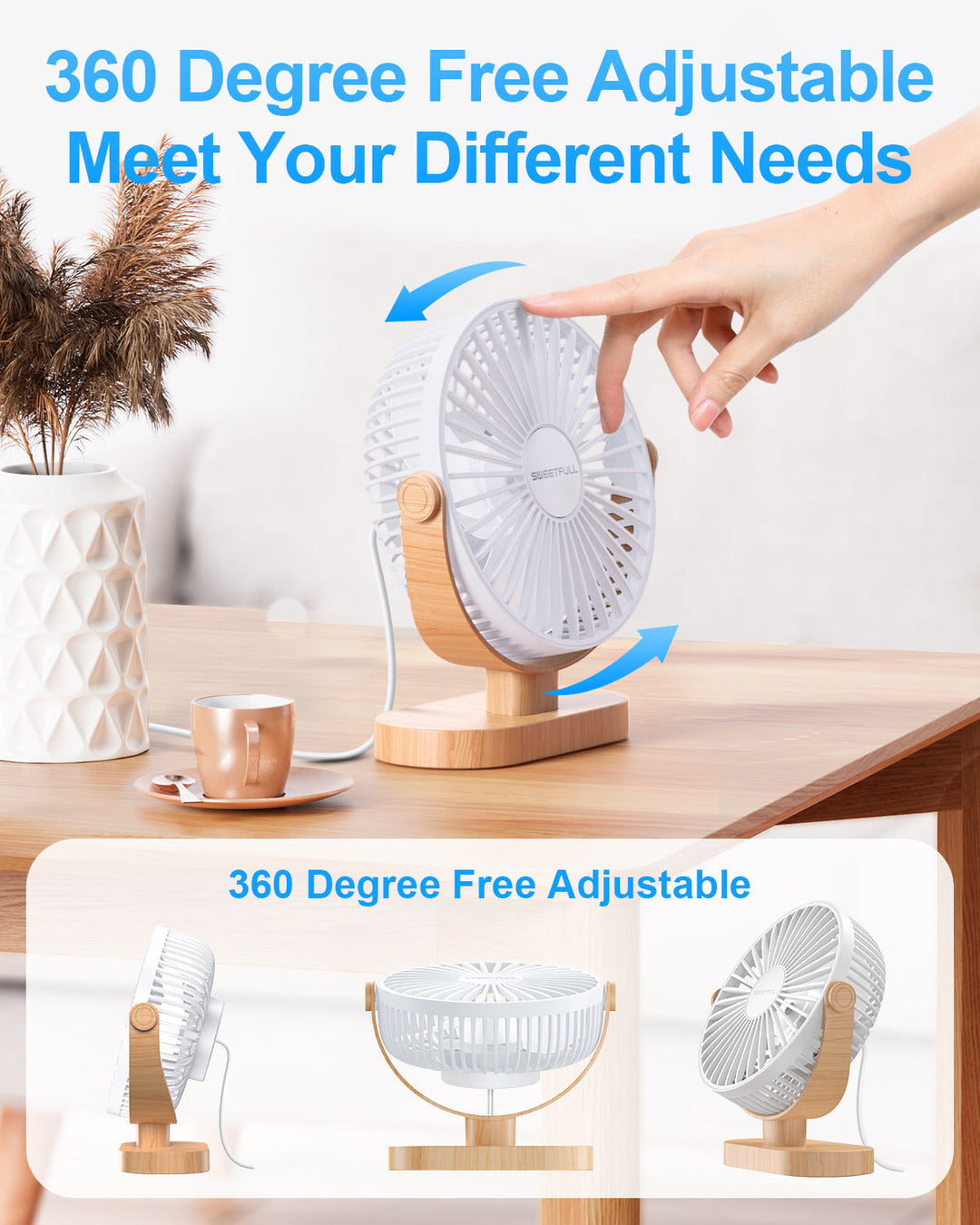 6.5 Inch USB Small Desk Fan for Home Office Car Outdoor Travel | Bowlift