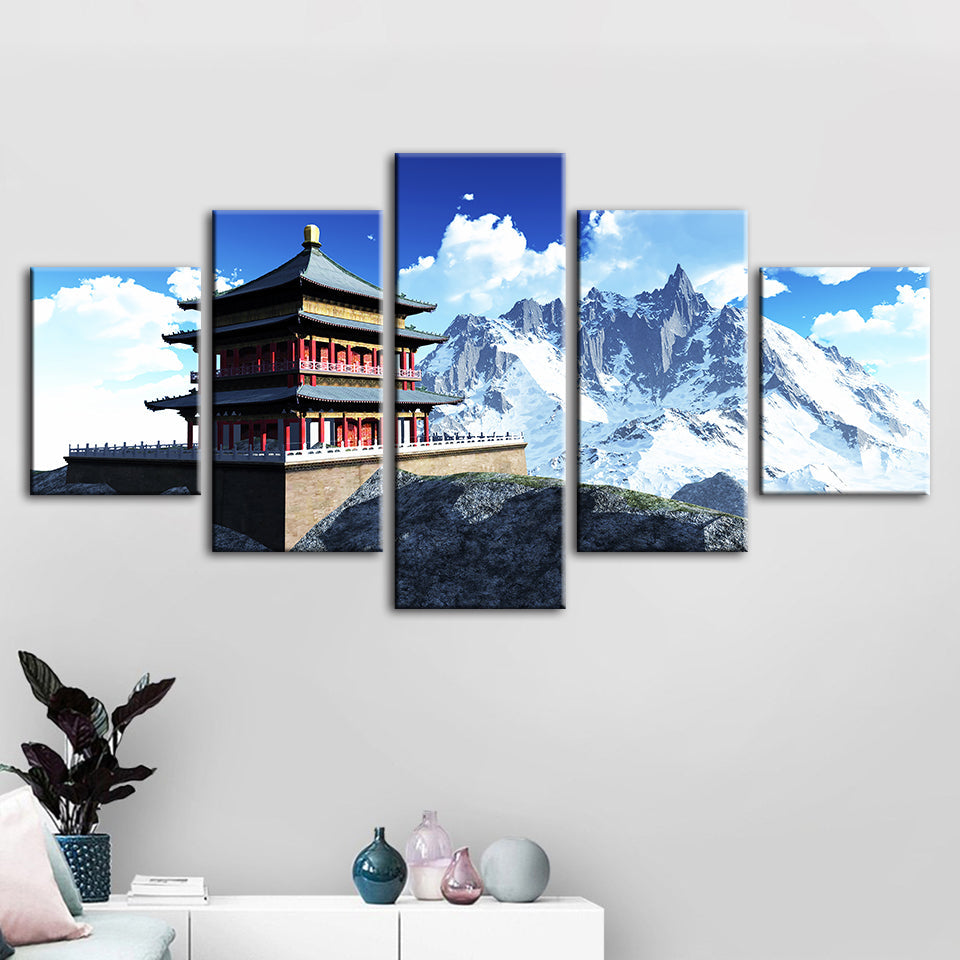 Temple In The Mountains 5 Piece - Canvas Wall Art Painting | Bowlift