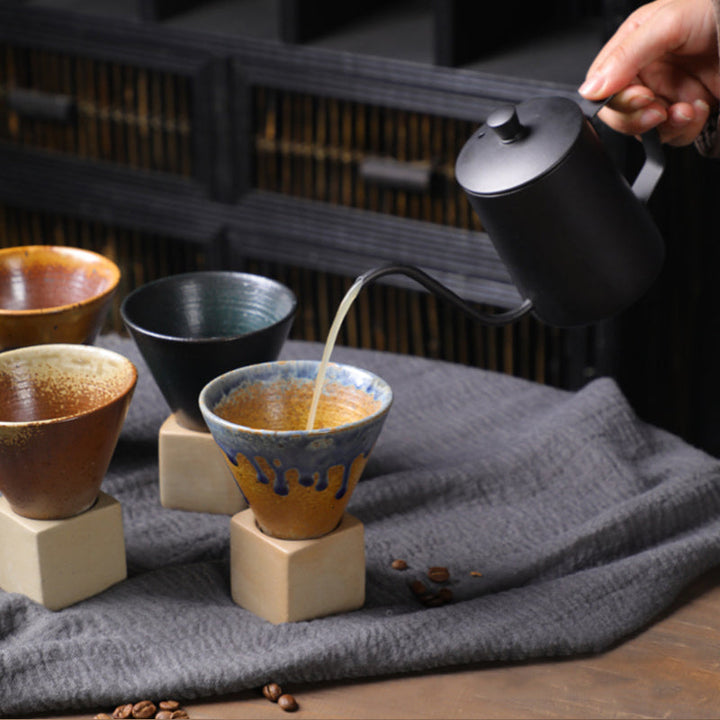 Coarse Pottery Coffee Mug with Base Conical Couture Cup & Base Set | Bowlift