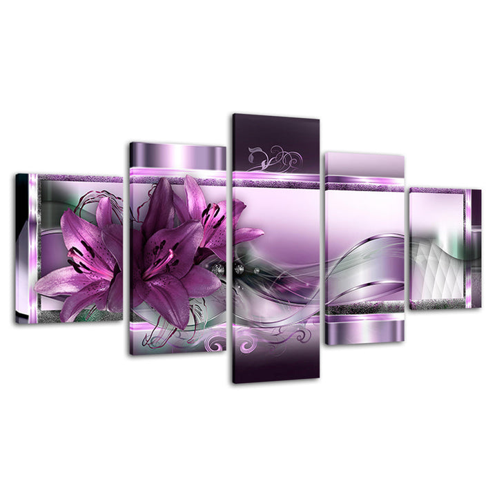 Mystical Deep Purple Lilies 5 Piece - Canvas Wall Art Painting | Bowlift