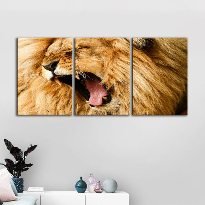 Enraged Lion's Roar-Canvas Wall Art Painting 3 Pieces | Bowlift