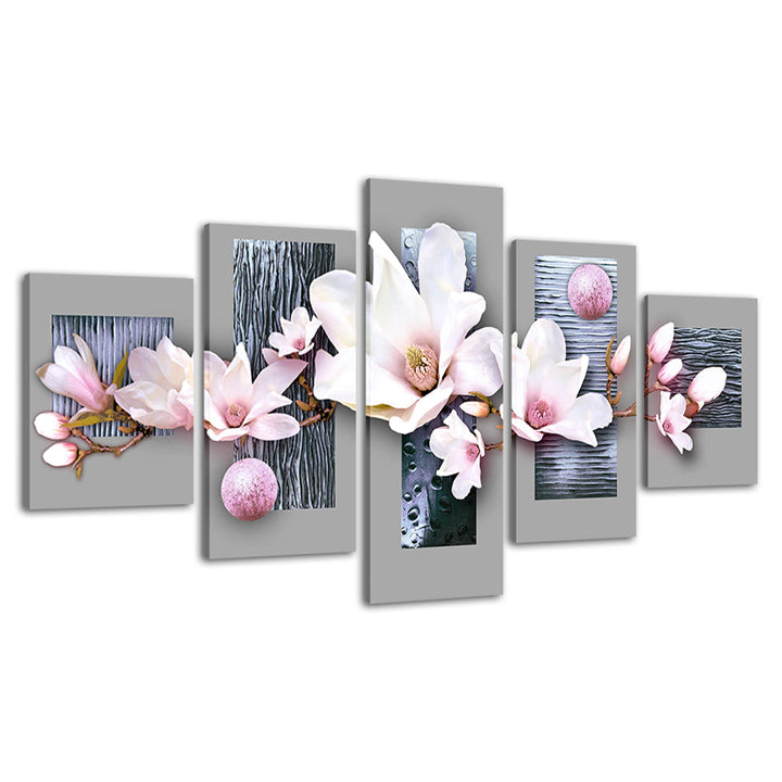 Graceful Baby Pink Magnolias 5 Piece - Canvas Wall Art Painting | Bowlift