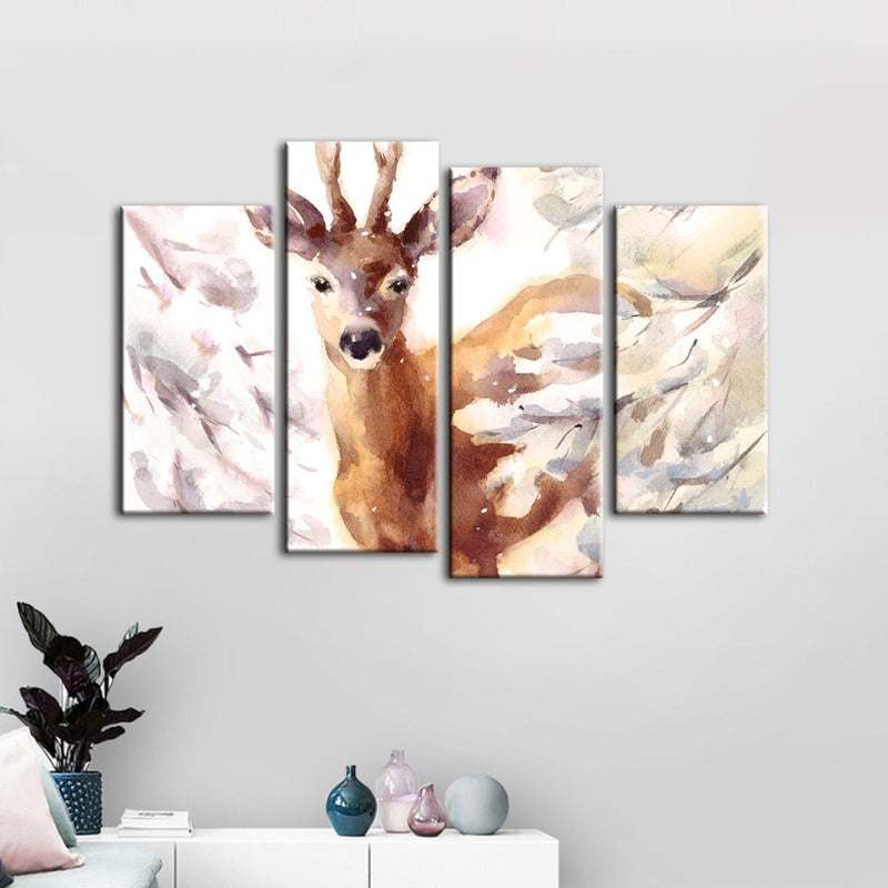 4 Piece Young Elegant Deer - Canvas Wall Art Painting | Bowlift