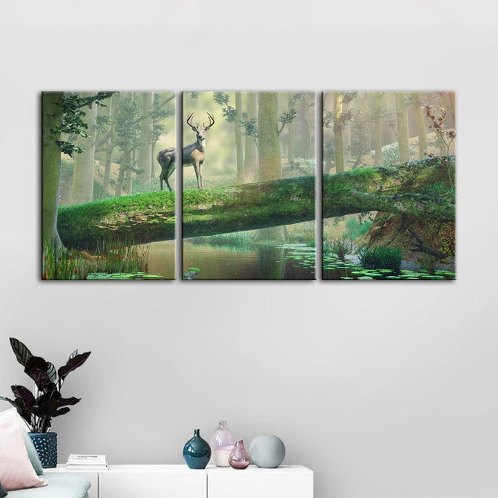 Enchanted Forest Deer-Canvas Wall Art Painting 3 Pieces | Bowlift