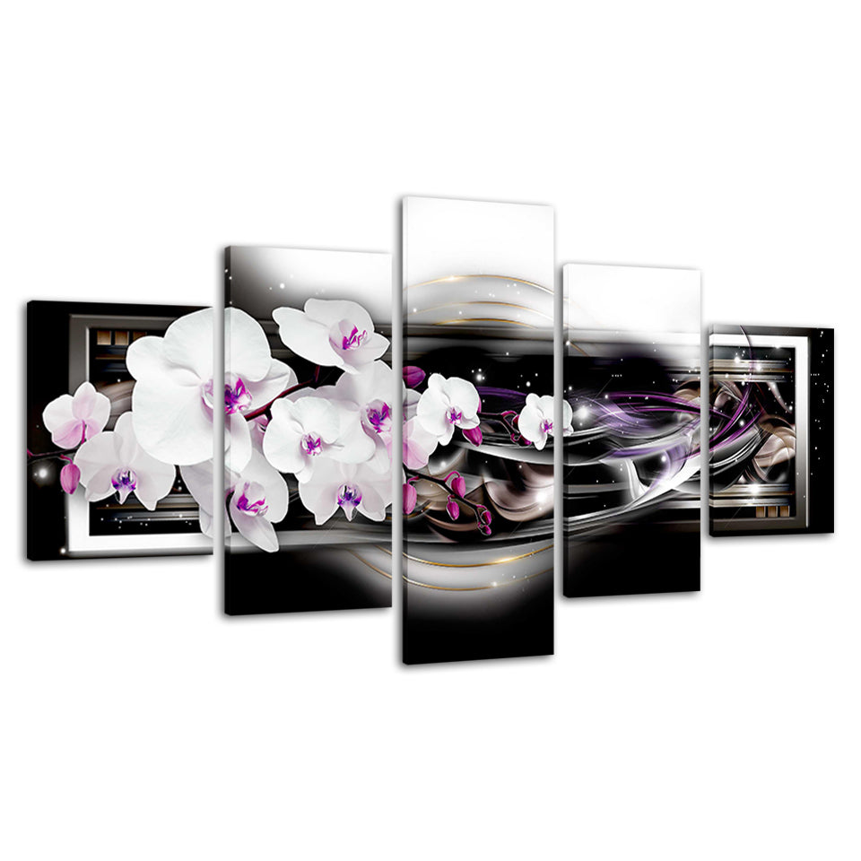 White And Purple Ripple Orchids 5 Piece - Canvas Wall Art Painting | Bowlift